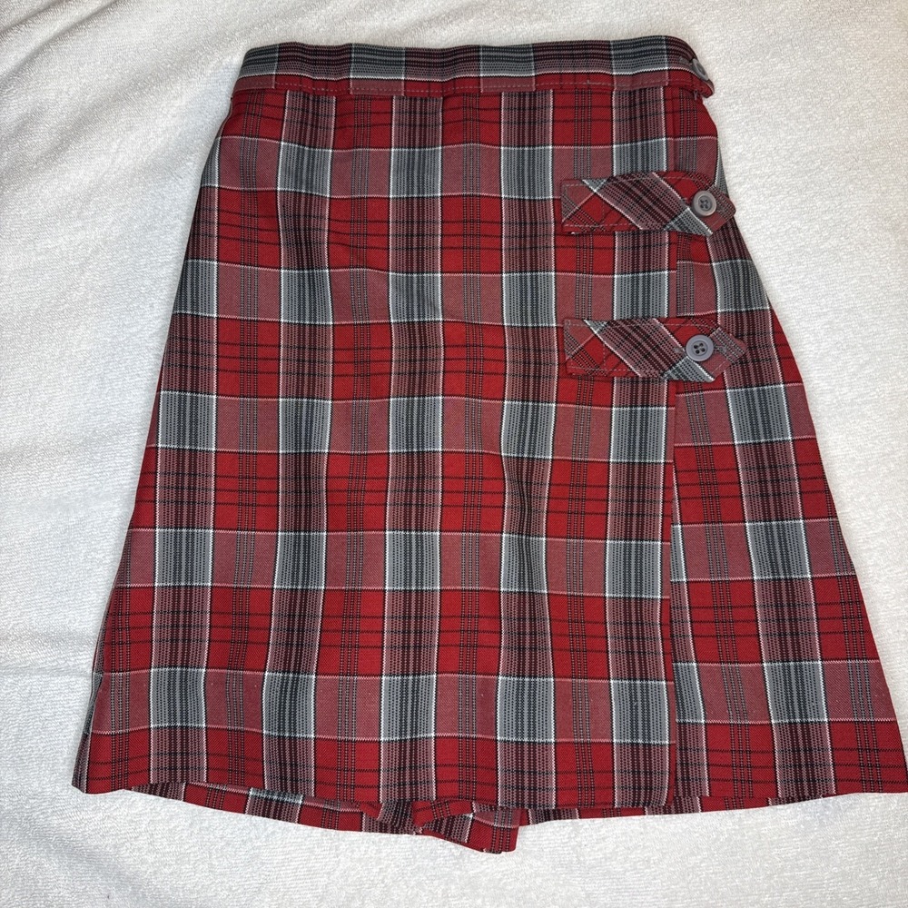 Becky Thatcher Elderwear Girls 6 Red Gray Plaid Pleated Skort Uniform Skirt